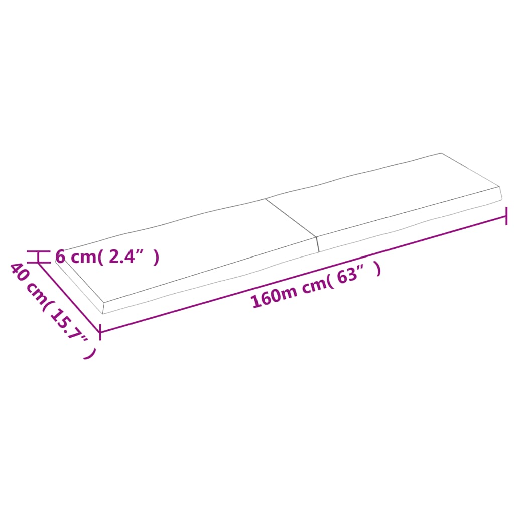 Mizna plošča sv. rjava 160x40x(2-6)cm obdelana trdna hrastovina