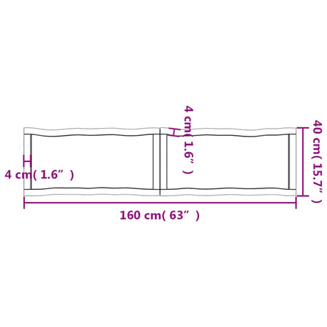 Mizna plošča sv. rjava 160x40x(2-6)cm obdelana trdna hrastovina