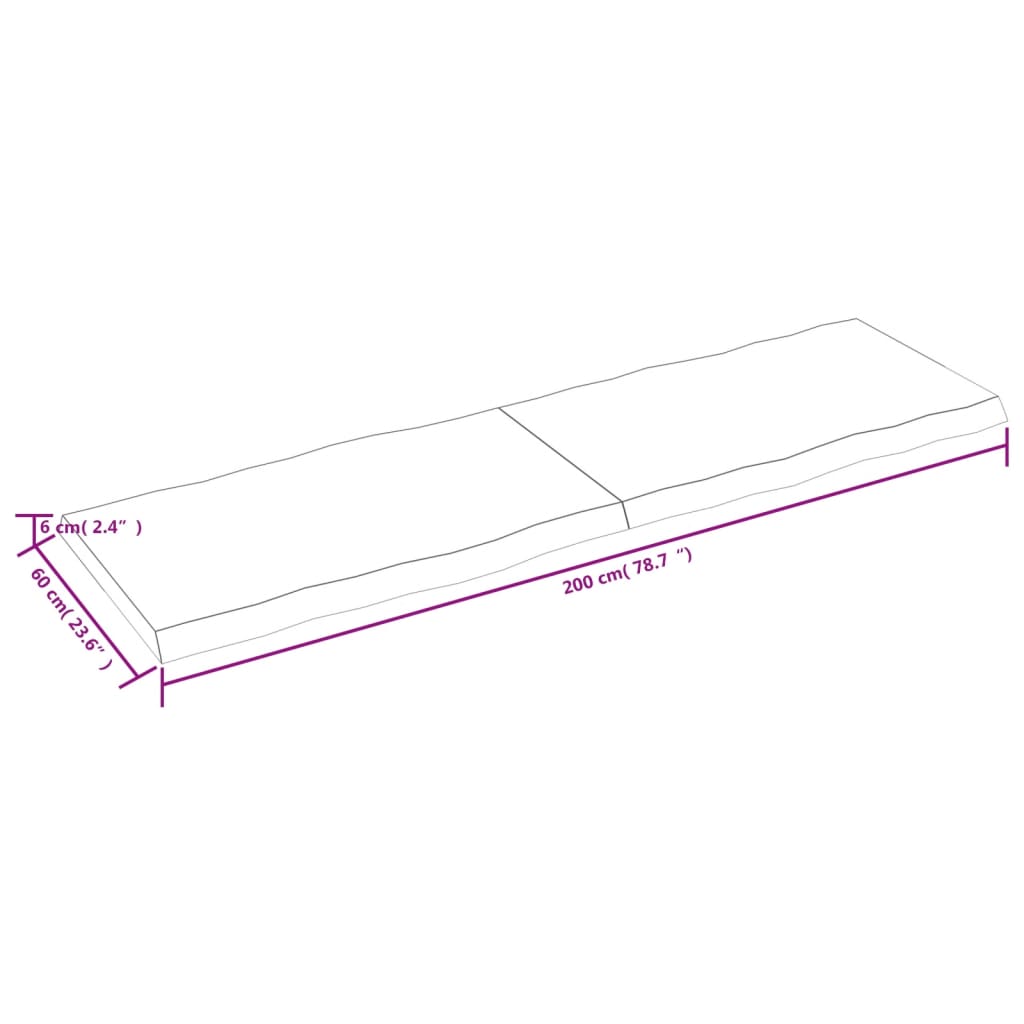 Mizna plošča sv. rjava 200x60x(2-6)cm obdelana trdna hrastovina