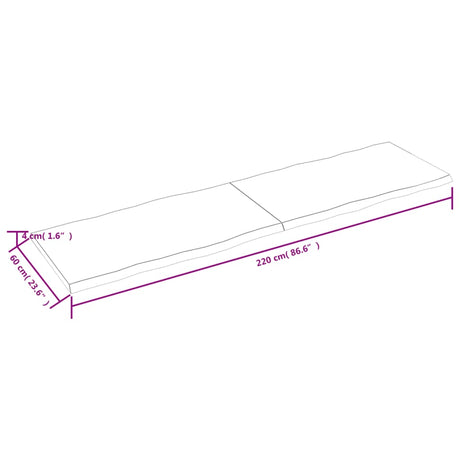 Mizna plošča sv. rjava 220x60x(2-4)cm obdelana trdna hrastovina