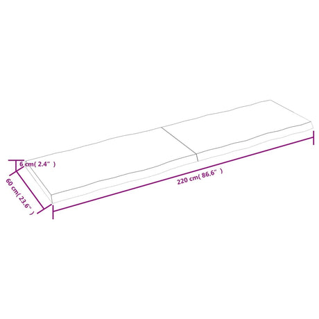 Mizna plošča sv. rjava 220x60x(2-6)cm obdelana trdna hrastovina