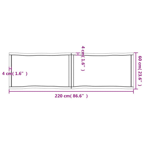 Mizna plošča te. rjava 220x60x(2-6)cm obdelana trdna hrastovina