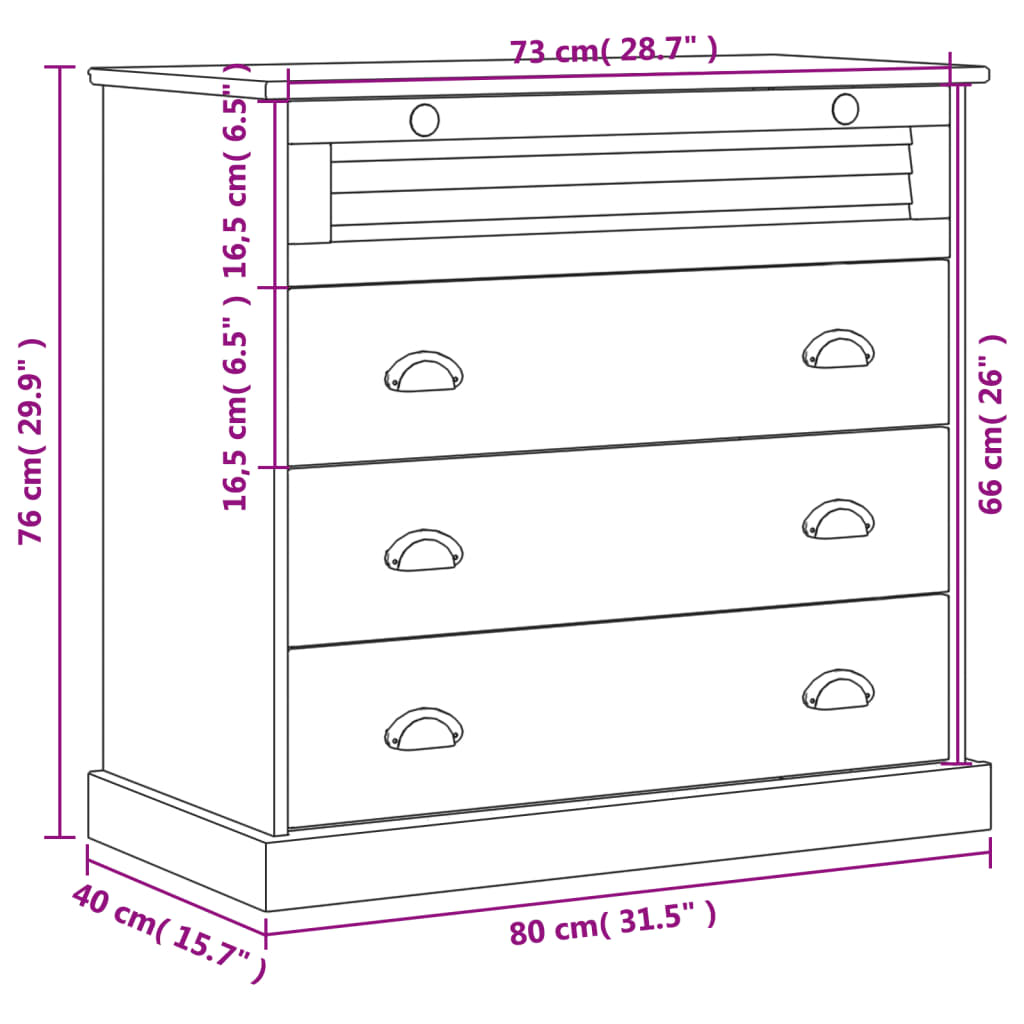 Predalnik VIGO 80x40x76 cm trdna borovina