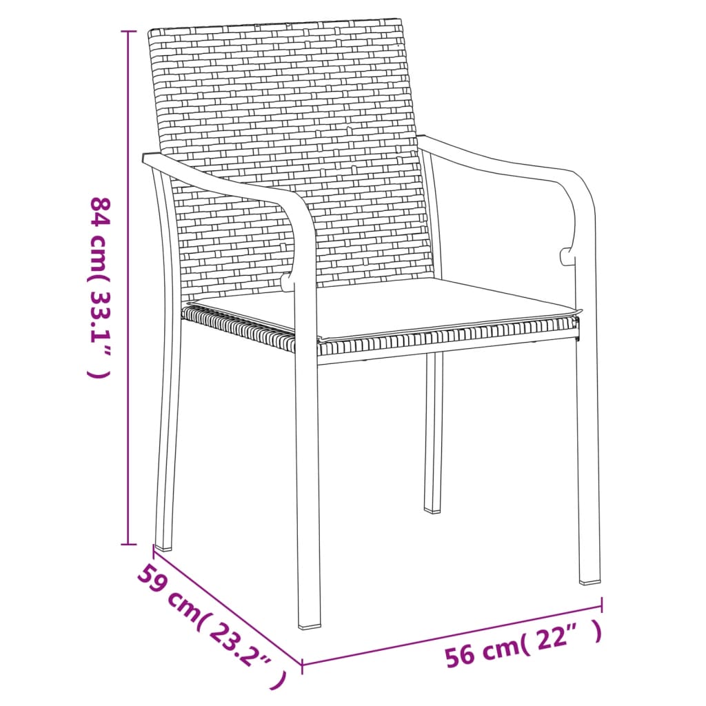 Vrtni stoli z blazinami 6 kosov črni 56x59x84 cm poli ratan