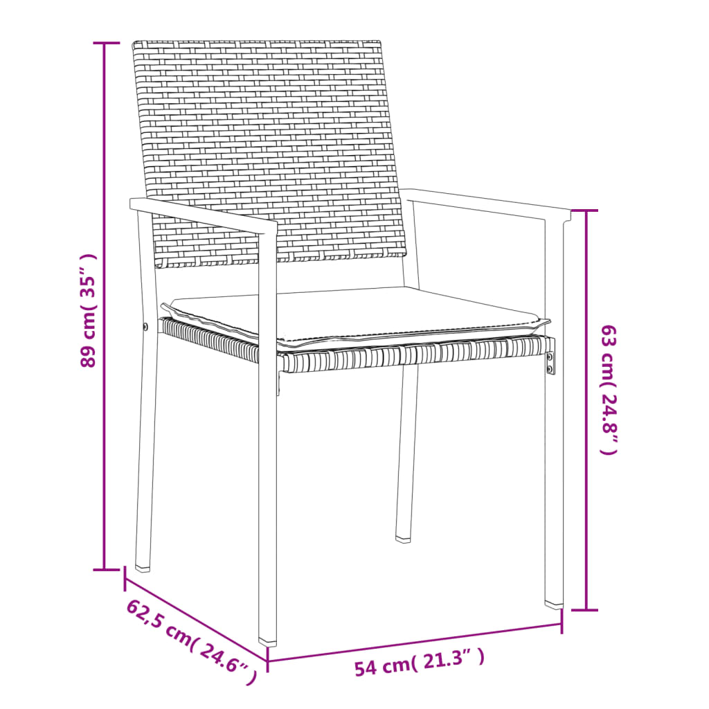 Vrtni stoli z blazinami 4 kosi črni 54x62,5x89 cm poli ratan