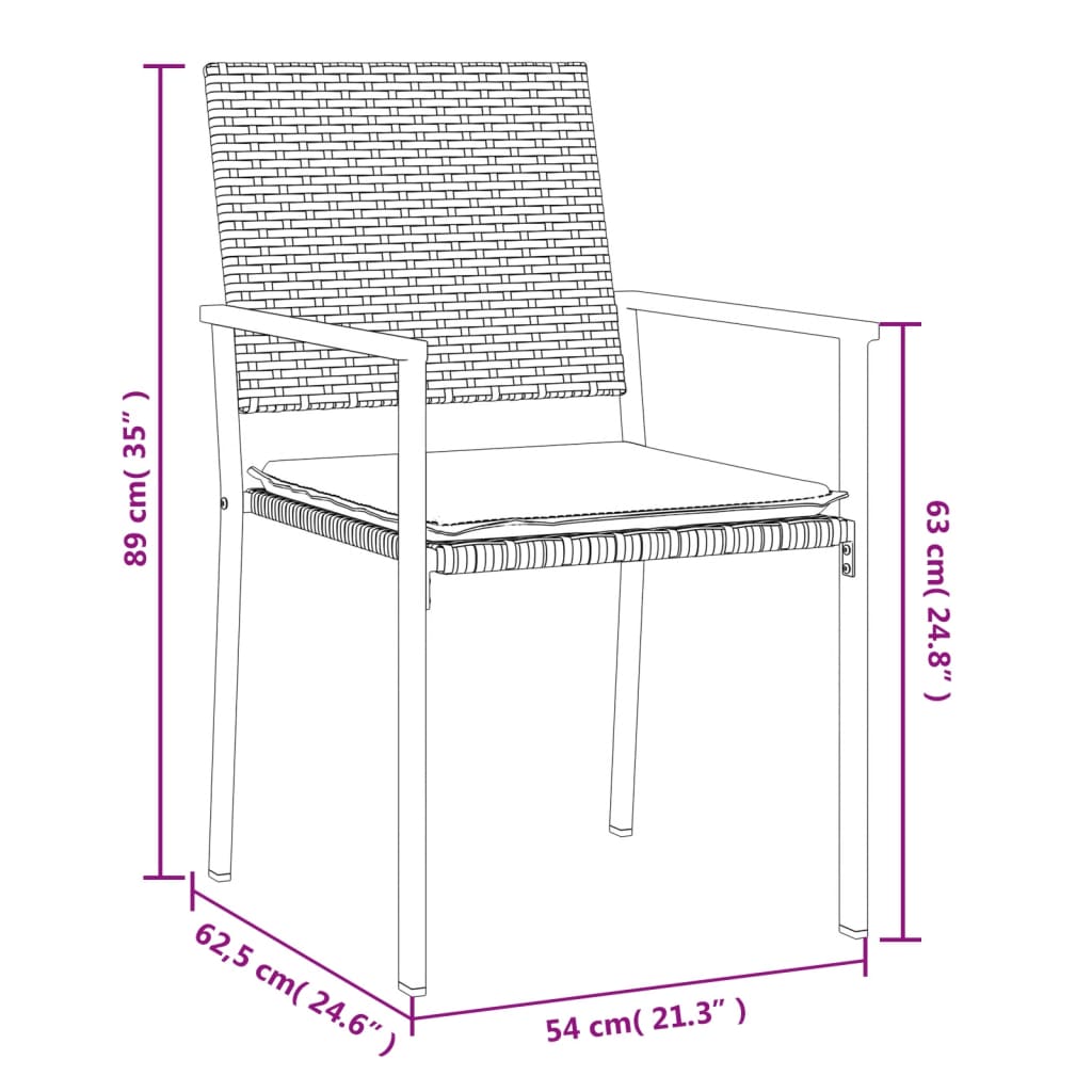 Vrtni stoli z blazinami 6 kosov črni 54x62,5x89 cm poli ratan