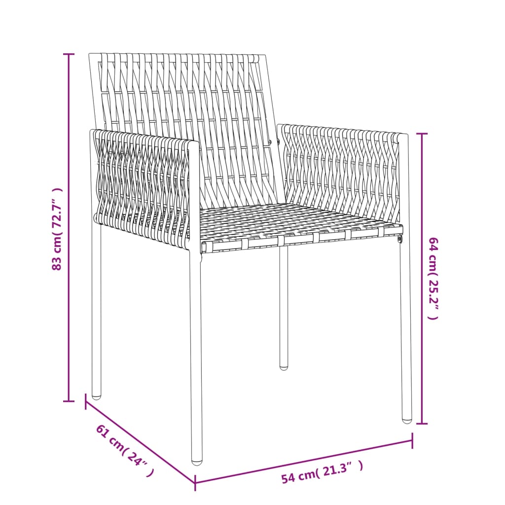 Vrtni stoli z blazinami 4 kosi črni 54x61x83 cm poli ratan