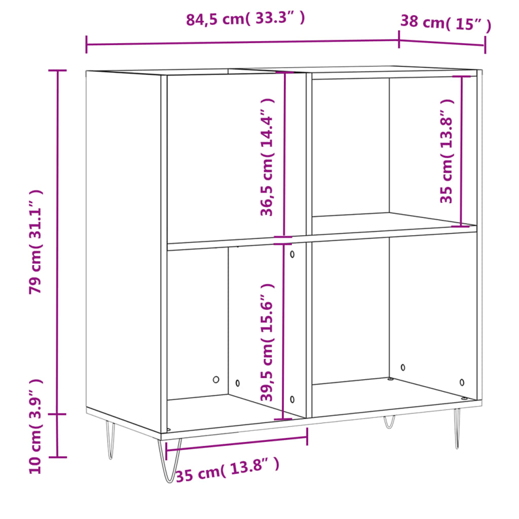 Omarica za gramofonske plošče rjavi hrast 84,5x38x89cm inž. les