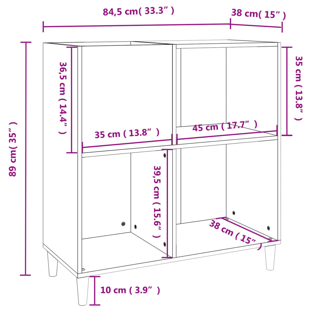 Omarica za gramofonske plošče črna 84,5x38x89 cm inženirski les