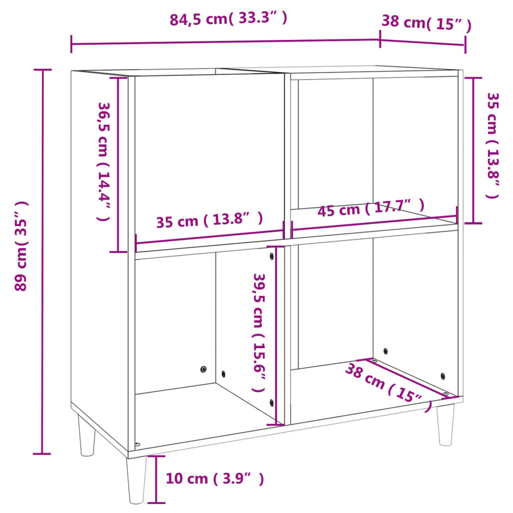 Omarica za gramofonske plošče hrast sonoma 84,5x38x89 cm les