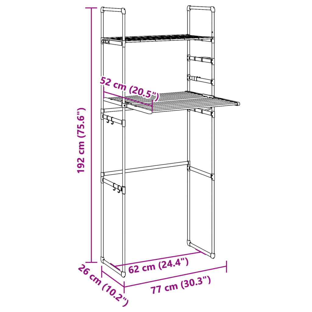 Polica za pralni stroj 77x52x192 cm aluminij