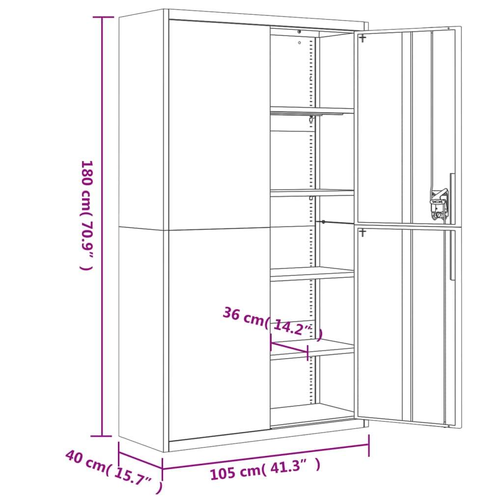 Arhivska omara bela 105x40x180 cm jeklo