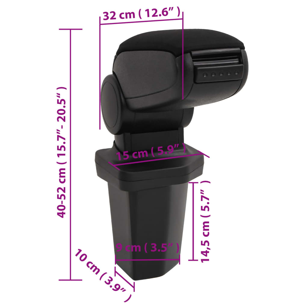 Naslon za roke za avto črn 15x32x(40-52) cm ABS