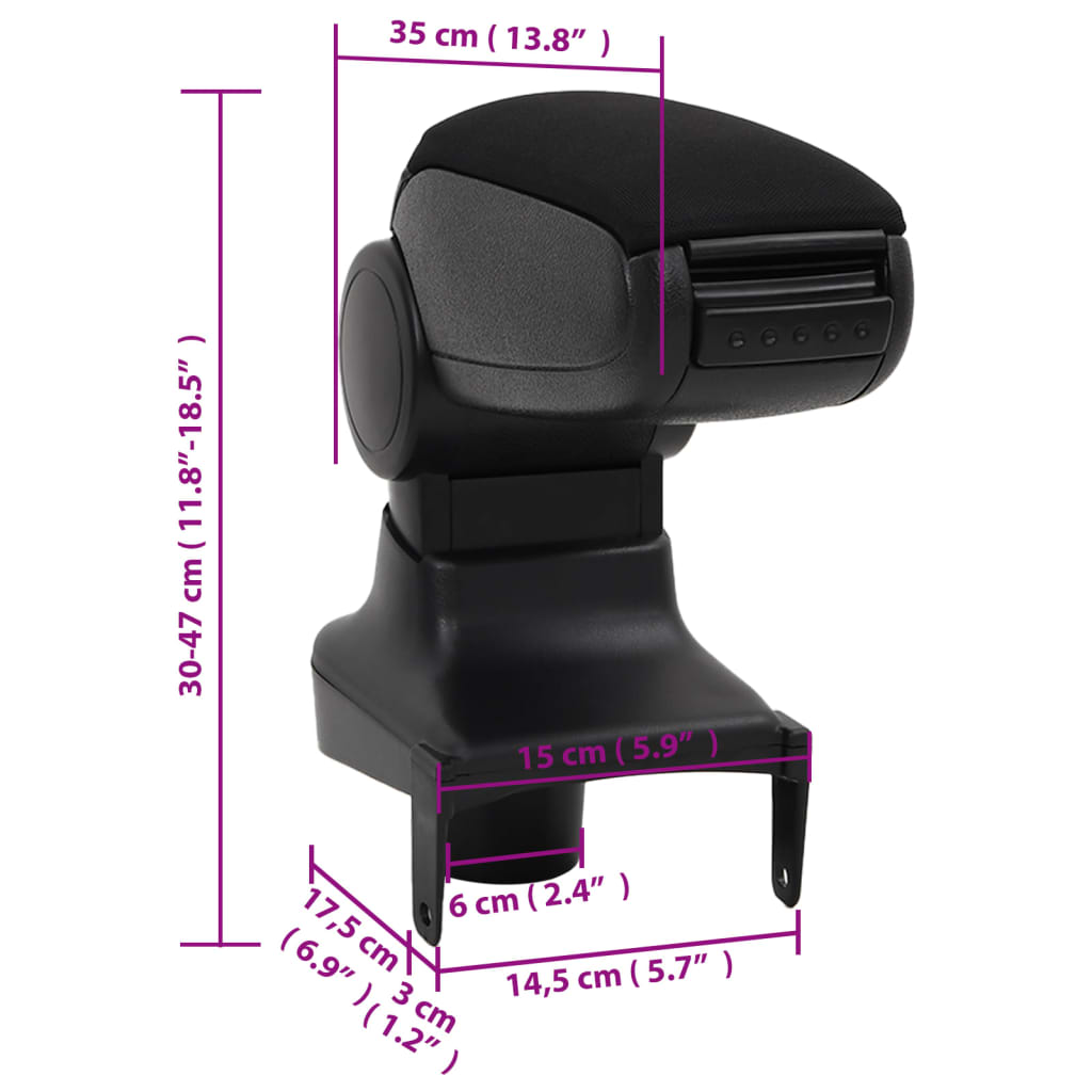 Naslon za roke za avto črn 15x35x(30-47) cm ABS