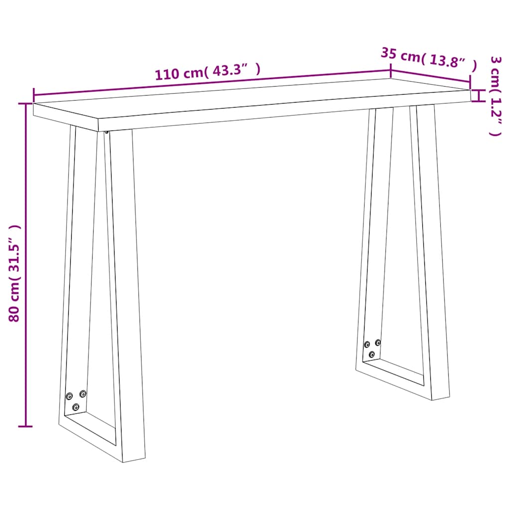 Konzolna miza z naravnim robom 110x35x80 cm trden akacijev les