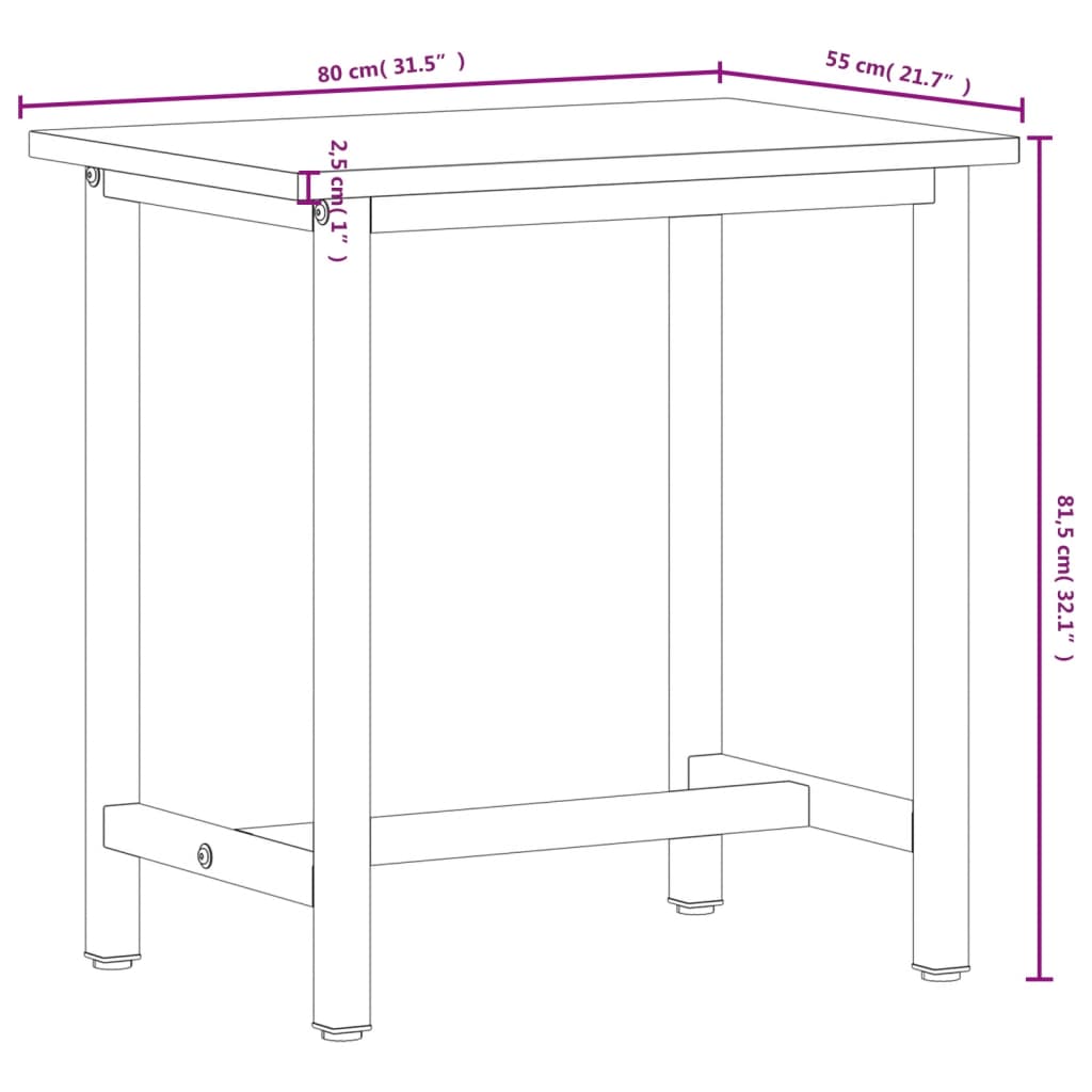 Delovni pult 80x55x81,5 cm trdna bukovina in kovina