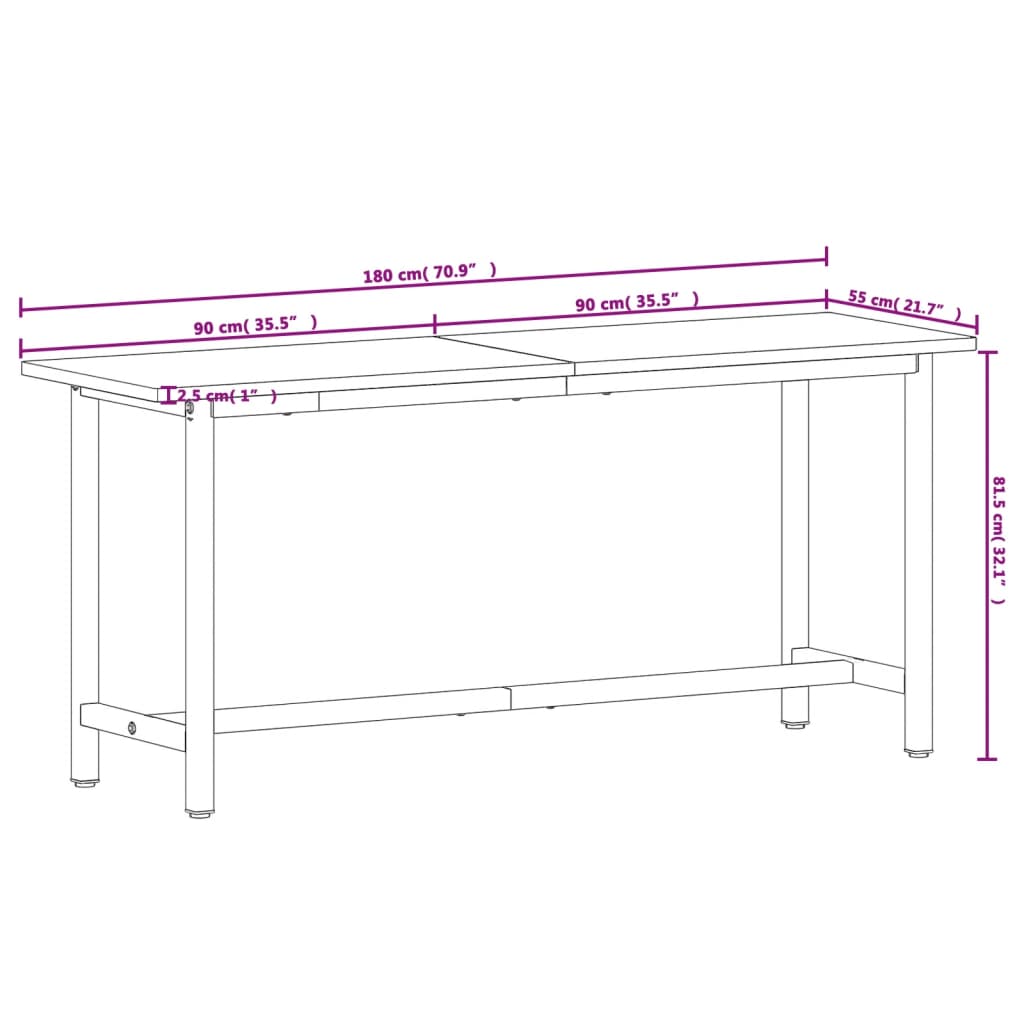 Delovni pult 180x55x81,5 cm trdna bukovina in kovina