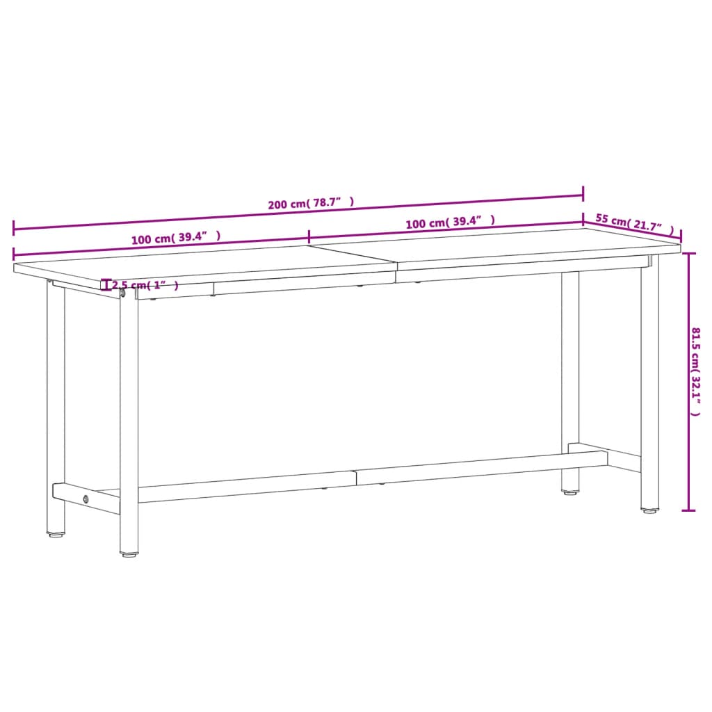 Delovni pult 200x55x81,5 cm trdna bukovina in kovina