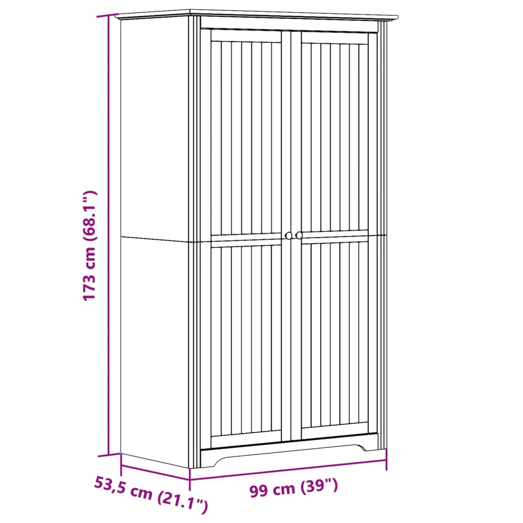 Garderobna omara BODO siva 99x53,5x173 cm trdna borovina