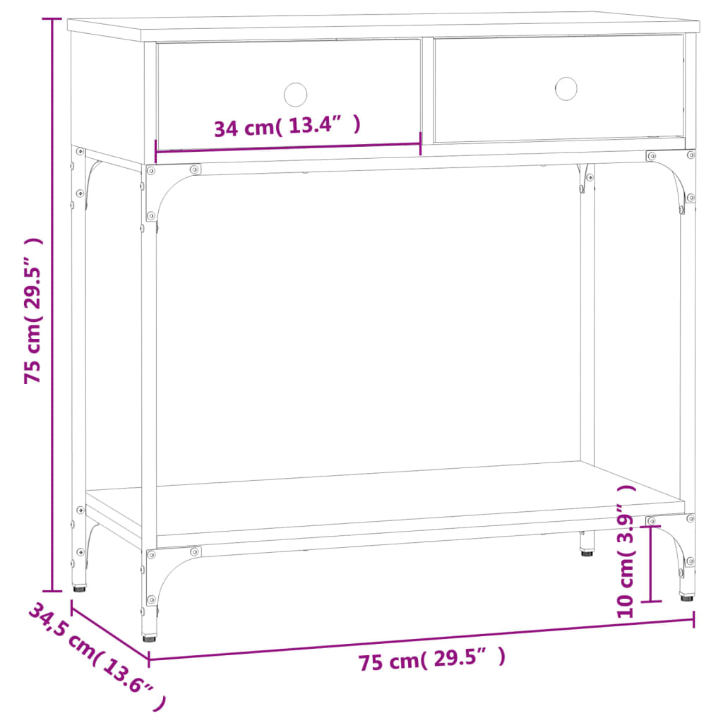 Konzolna mizica sonoma hrast 75x34,5x75 cm inženirski les