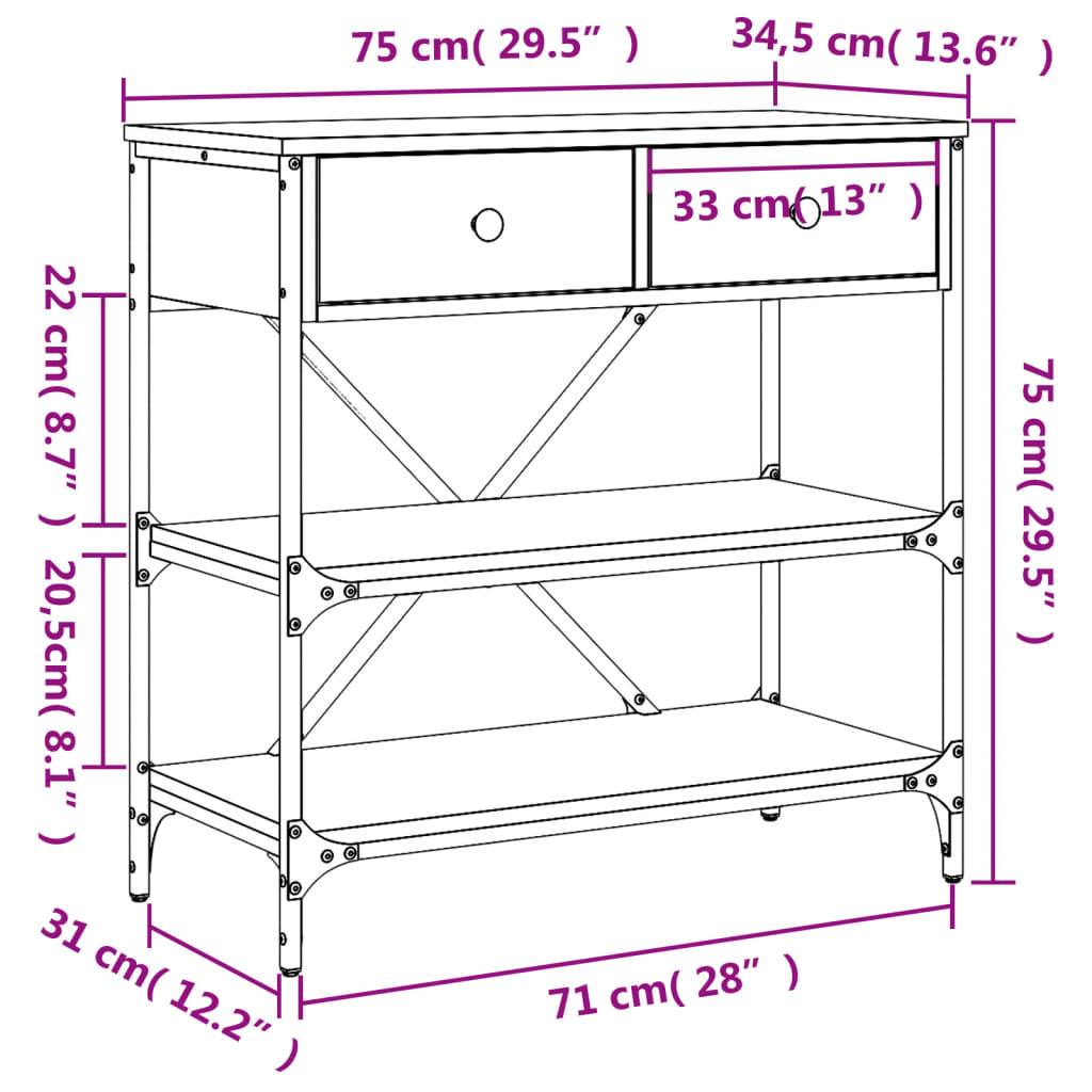 Konzolna mizica sonoma hrast 75x34,5x75 cm inženirski les