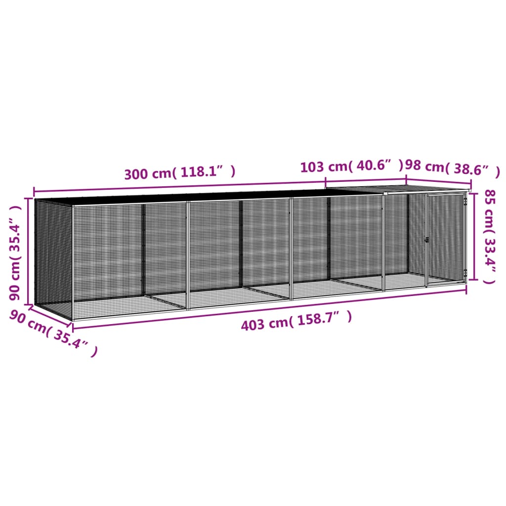 Kokošnjak s streho antracitna 403x98x90 cm pocinkano jeklo