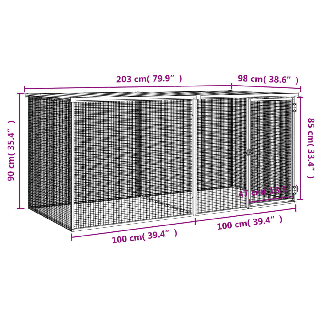 Kokošnjak s streho antracit 203x98x90 cm pocinkano jeklo