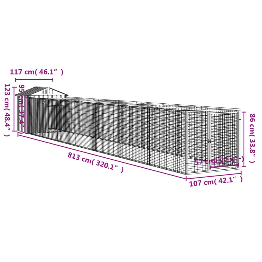 Pasja uta s streho antracitna 117x813x123 cm pocinkano jeklo