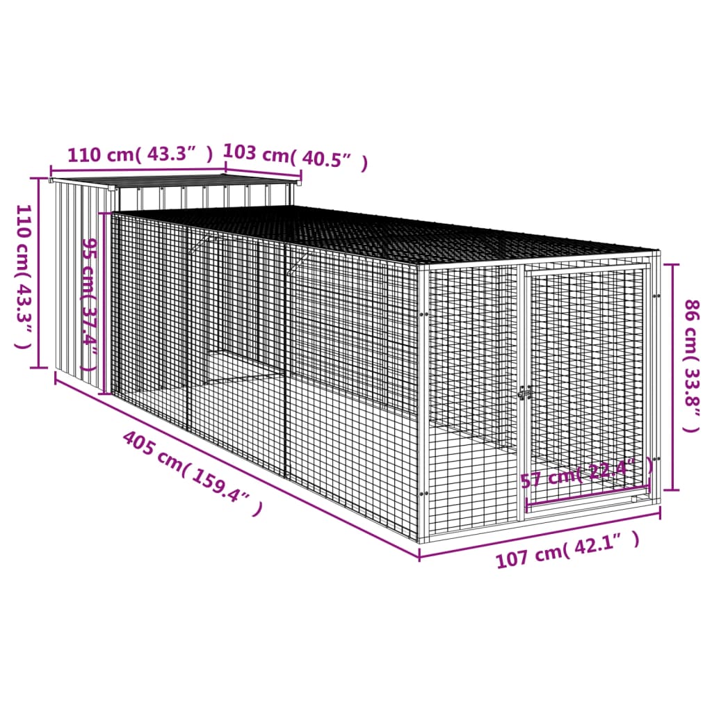 Kokošnjak z izhodom antraciten 110x405x110 cm pocinkano jeklo