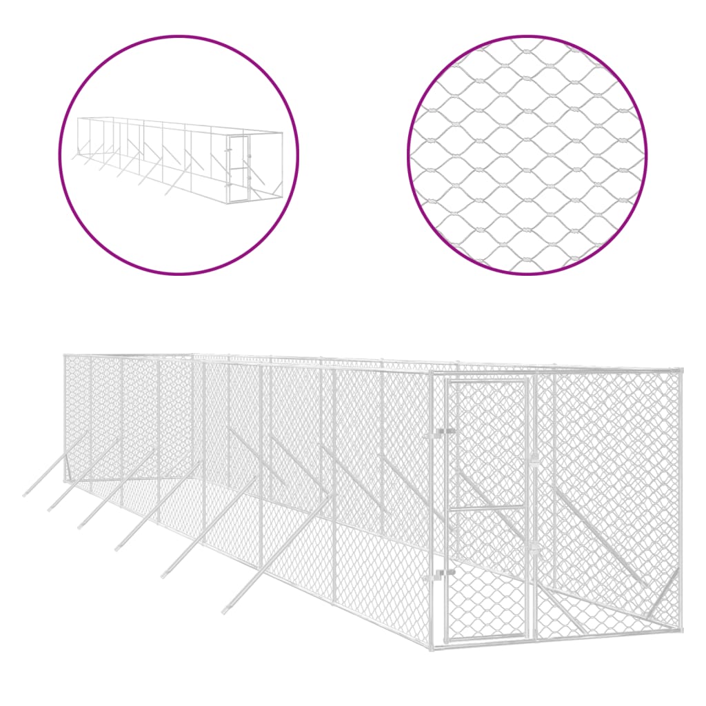 Zunanji pasji boks srebrn 2x14x2 m pocinkano jeklo