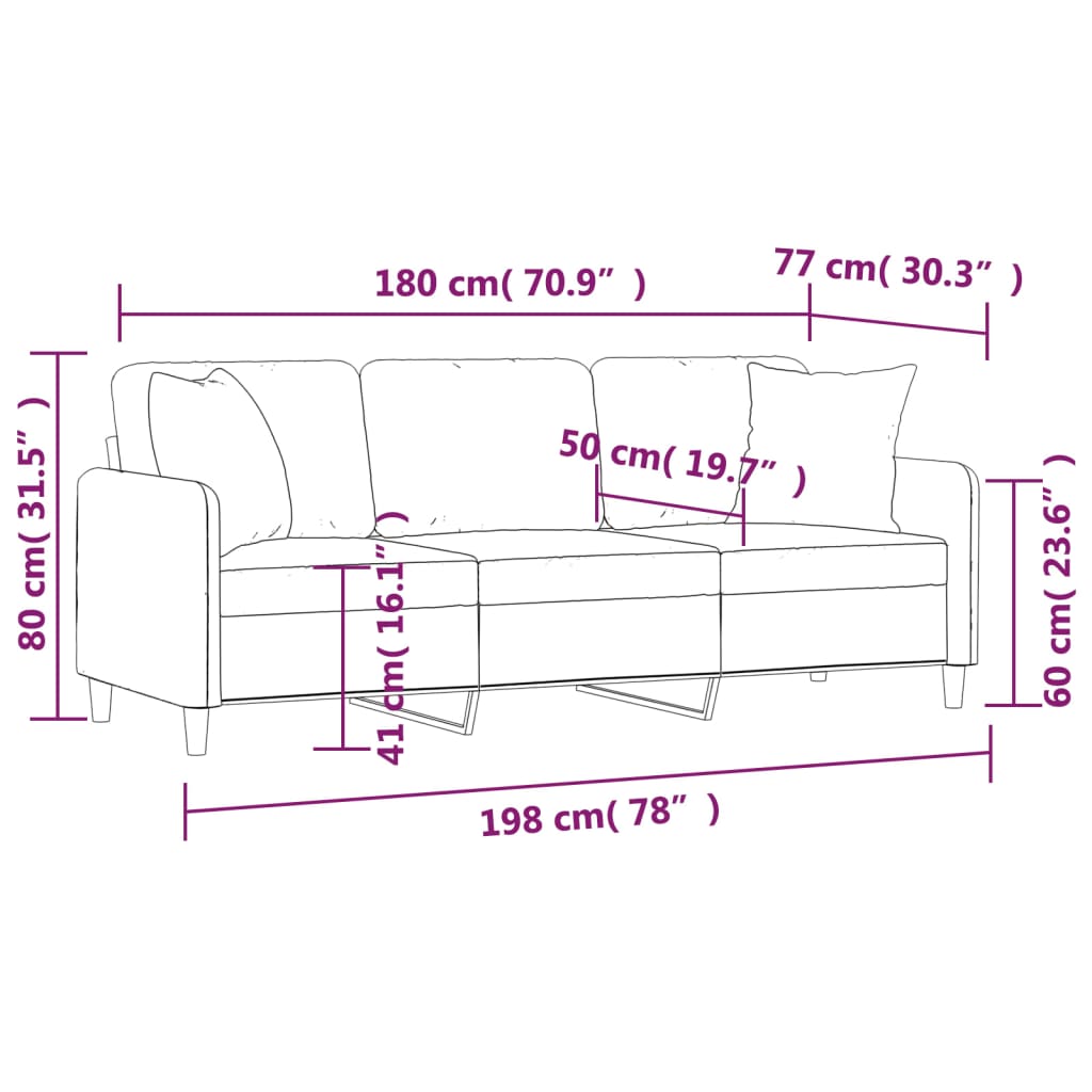 Kavč trosed z blazinami krem 180 cm blago