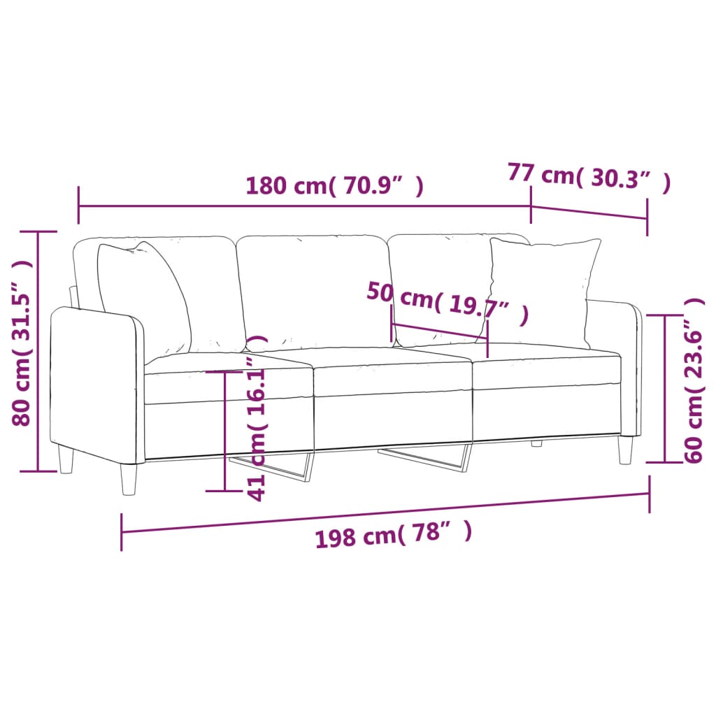 Kavč dvosed z blazinami črn 180 cm blago