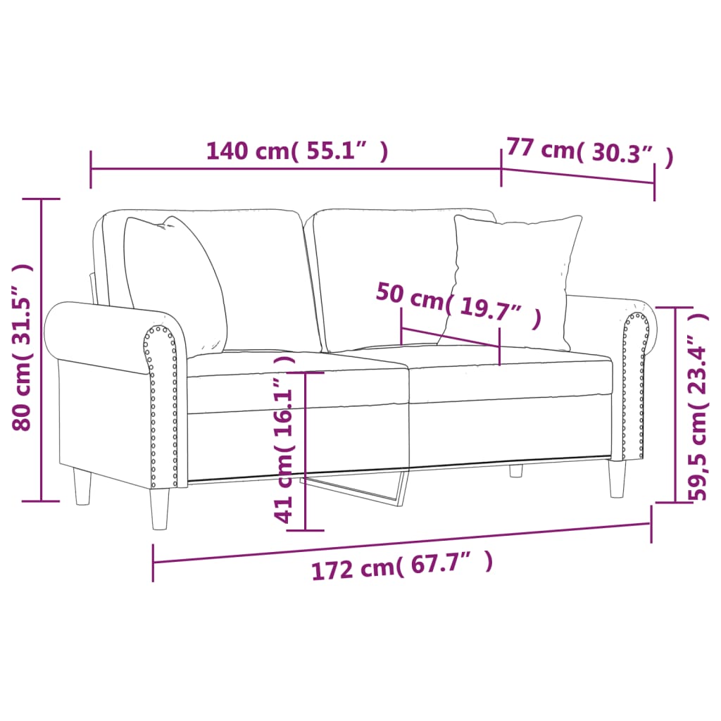 Kavč dvosed z okrasnimi blazinami rjav 140 cm žamet