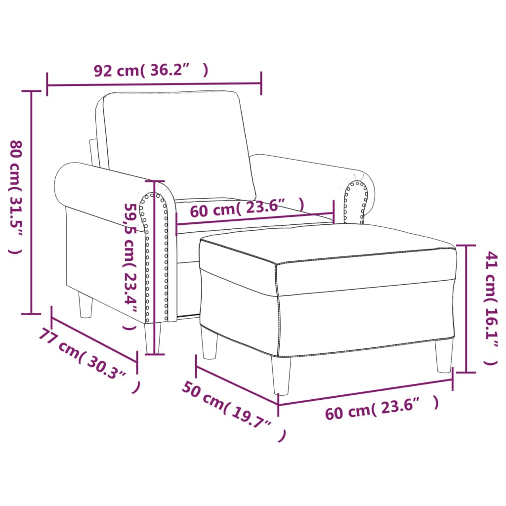 Fotelj s stolčkom za noge črn 60 cm umetno usnje