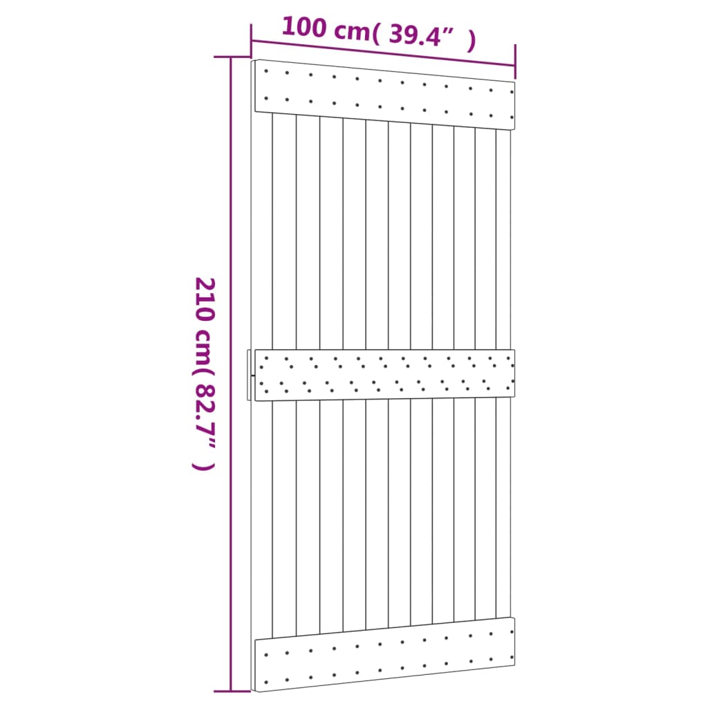 Drsna vrata s kompletom vodil 100x210 cm trdna borovina