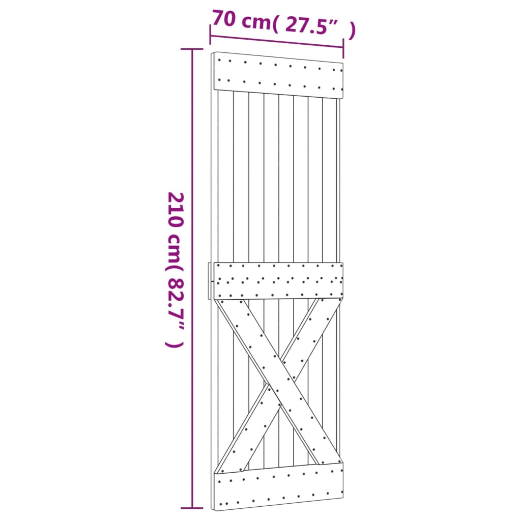 Drsna vrata s kompletom vodil 70x210 cm trdna borovina