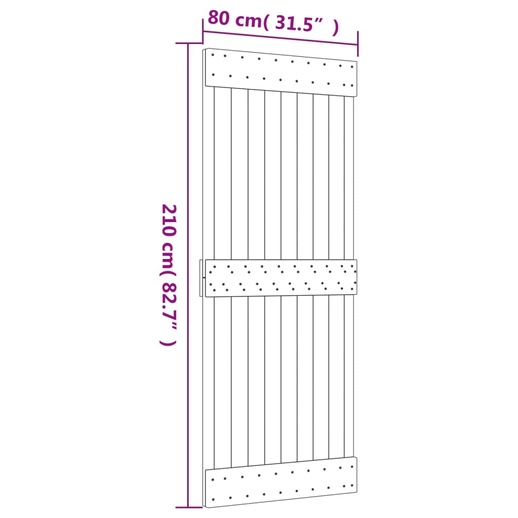 Drsna vrata s kompletom vodil 80x210 cm trdna borovina