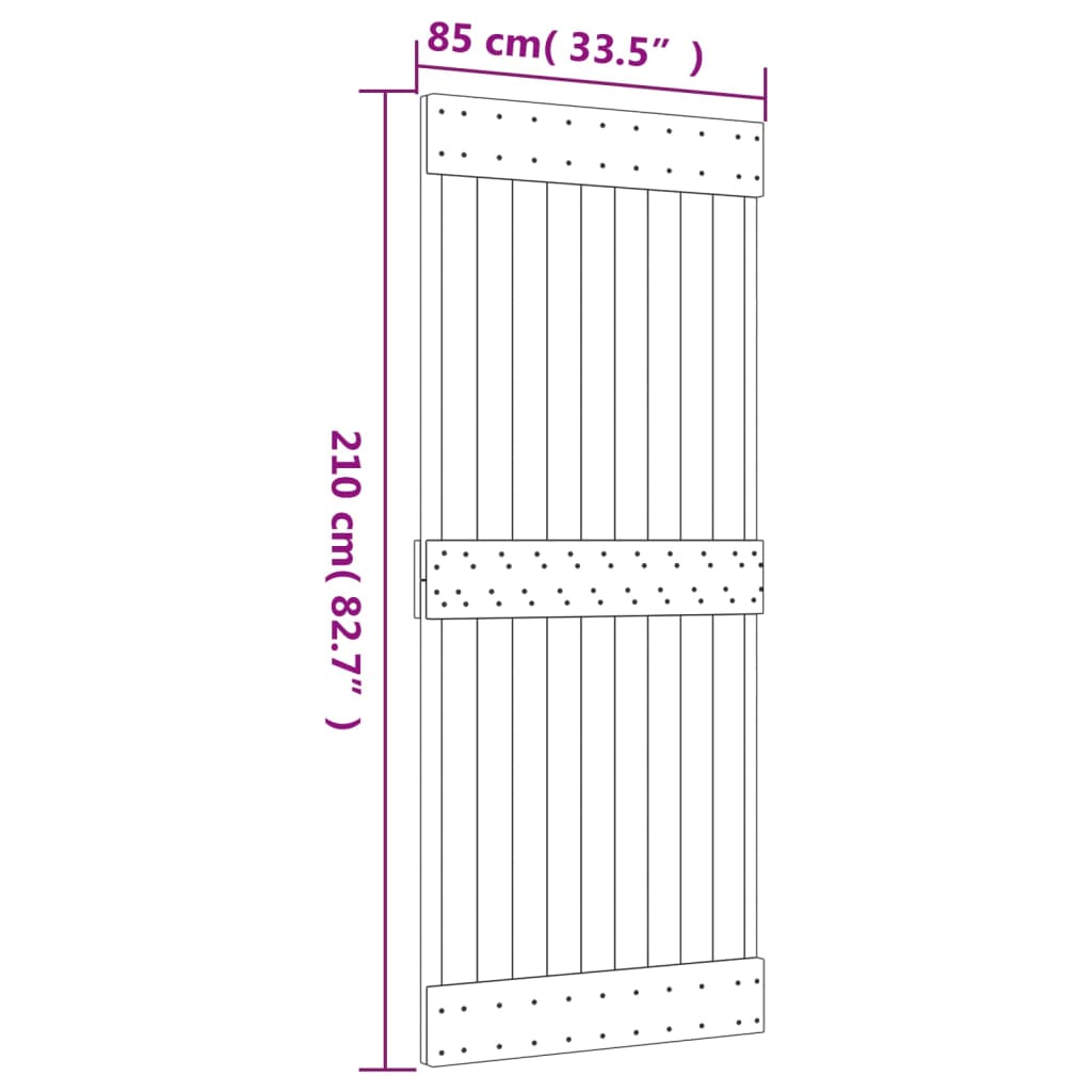 Drsna vrata s kompletom vodil 85x210 cm trdna borovina