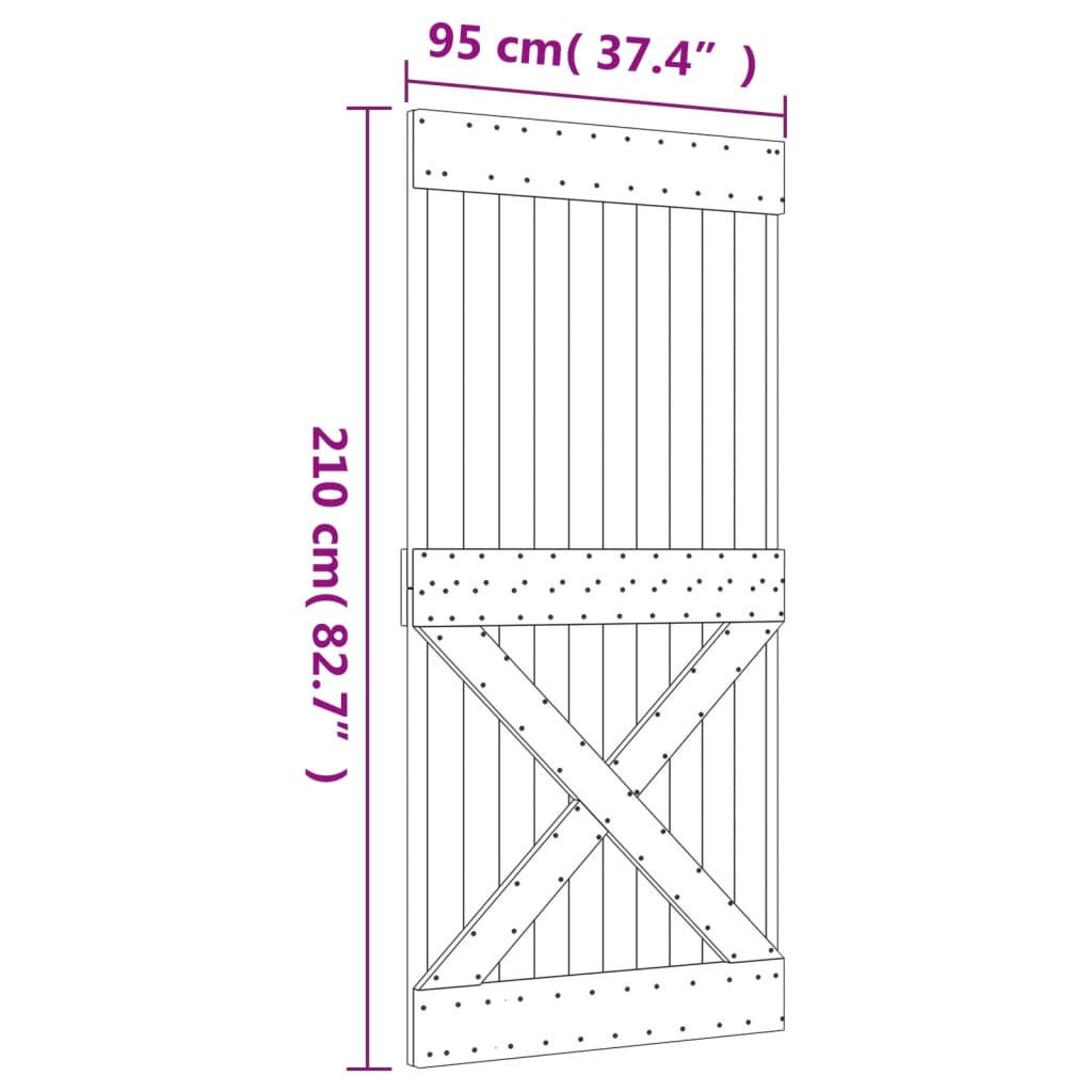 Drsna vrata s kompletom vodil 95x210 cm trdna borovina