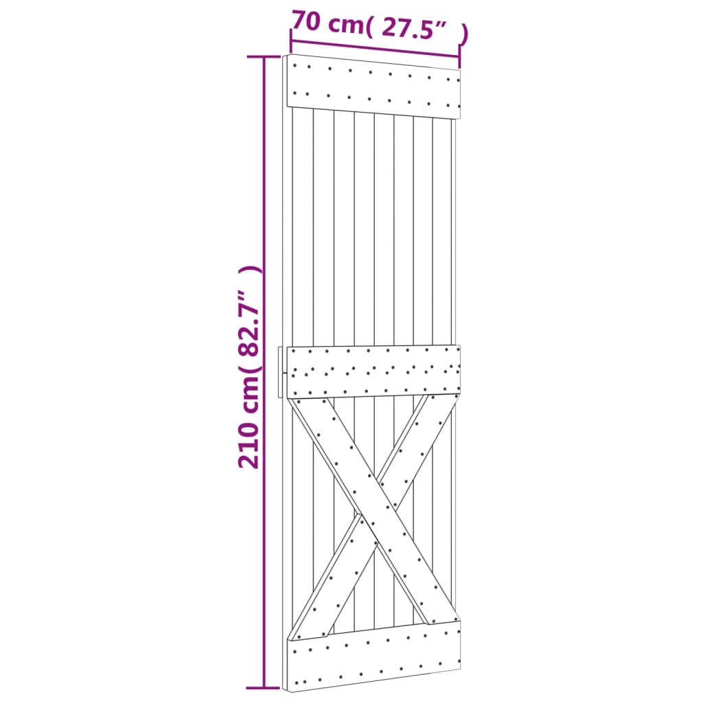 Drsna vrata s kompletom vodil 70x210 cm trdna borovina