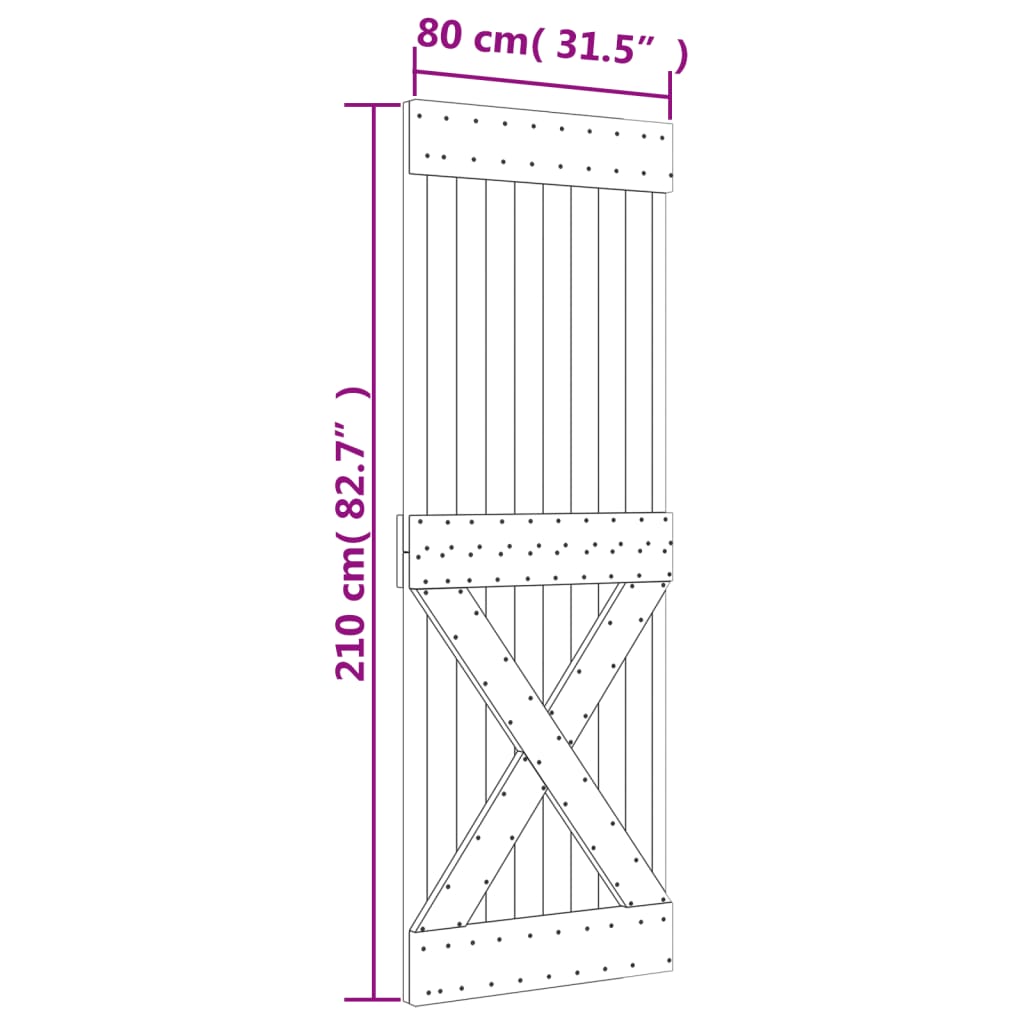 Drsna vrata s kompletom vodil 80x210 cm trdna borovina