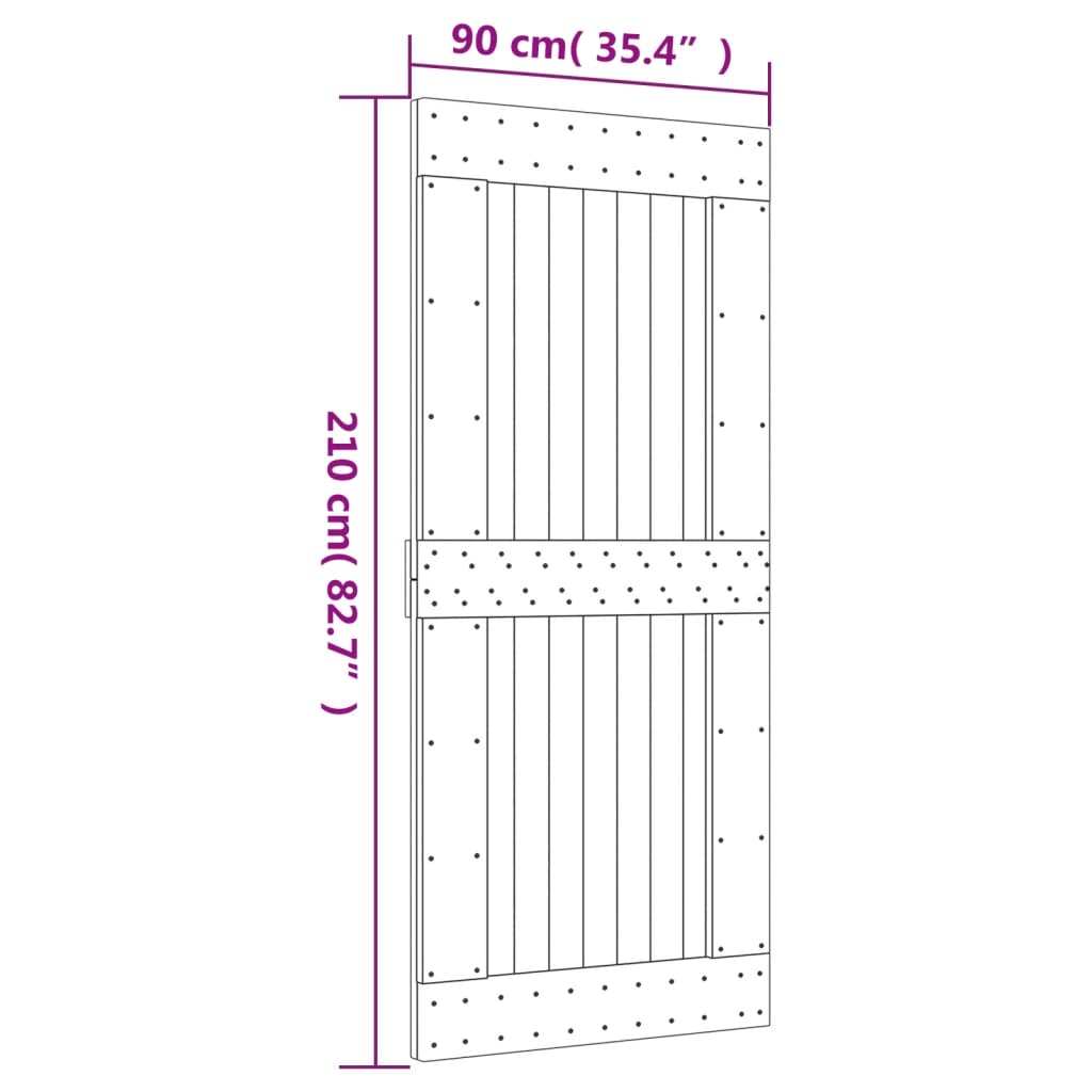 Drsna vrata s kompletom vodil 90x210 cm trdna borovina