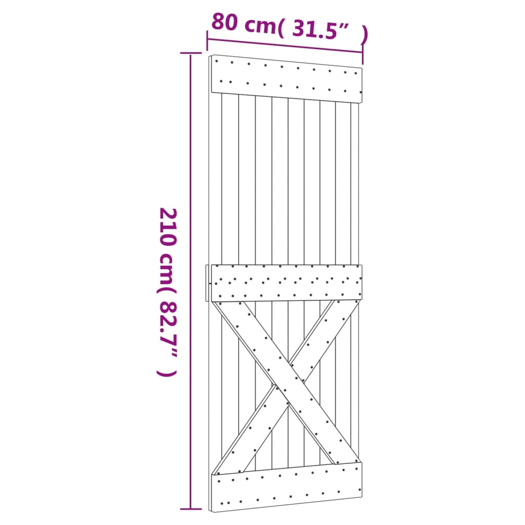 Drsna vrata s kompletom vodil 80x210 cm trdna borovina