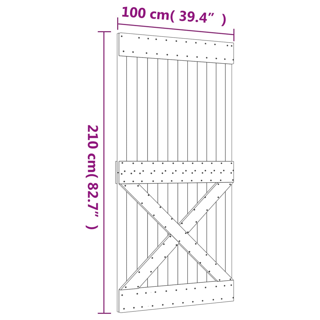 Drsna vrata s kompletom vodil 100x210 cm trdna borovina