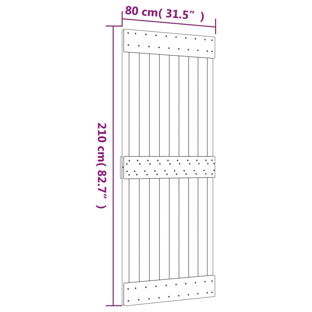 Drsna vrata s kompletom vodil 80x210 cm trdna borovina