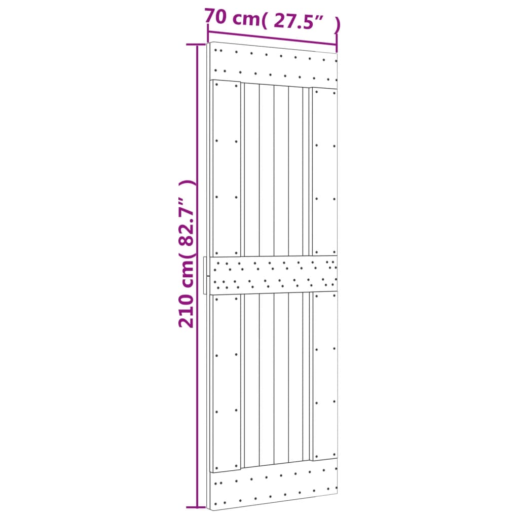 Drsna vrata s kompletom vodil 70x210 cm trdna borovina