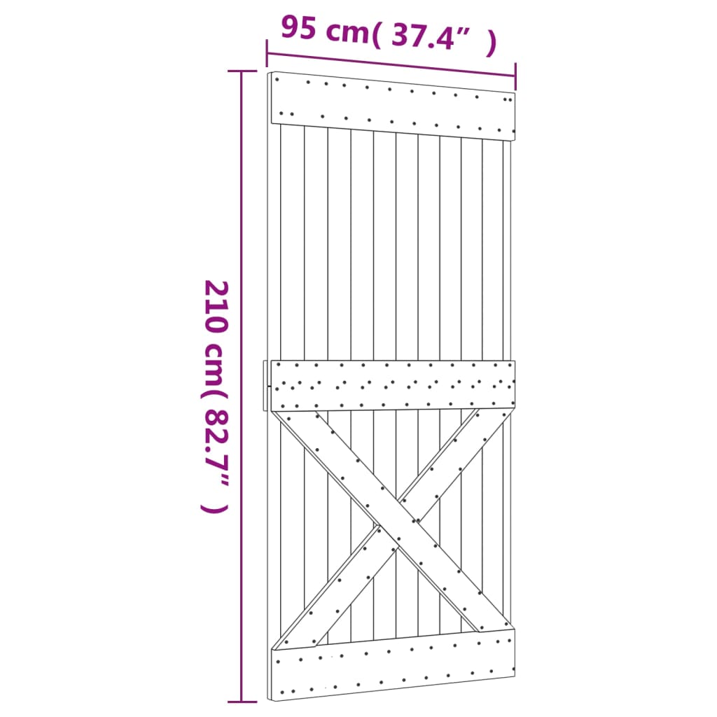 Drsna vrata s kompletom vodil 95x210 cm trdna borovina