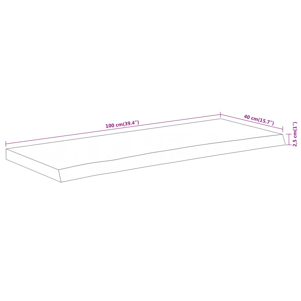 Mizna plošča 100x40x2,5 cm pravokotna akacija naraven rob