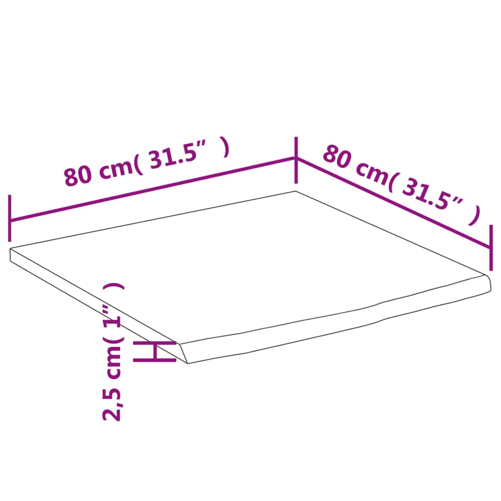 Mizna plošča 80x80x2,5 cm kvadratna trdna akacija naravni rob