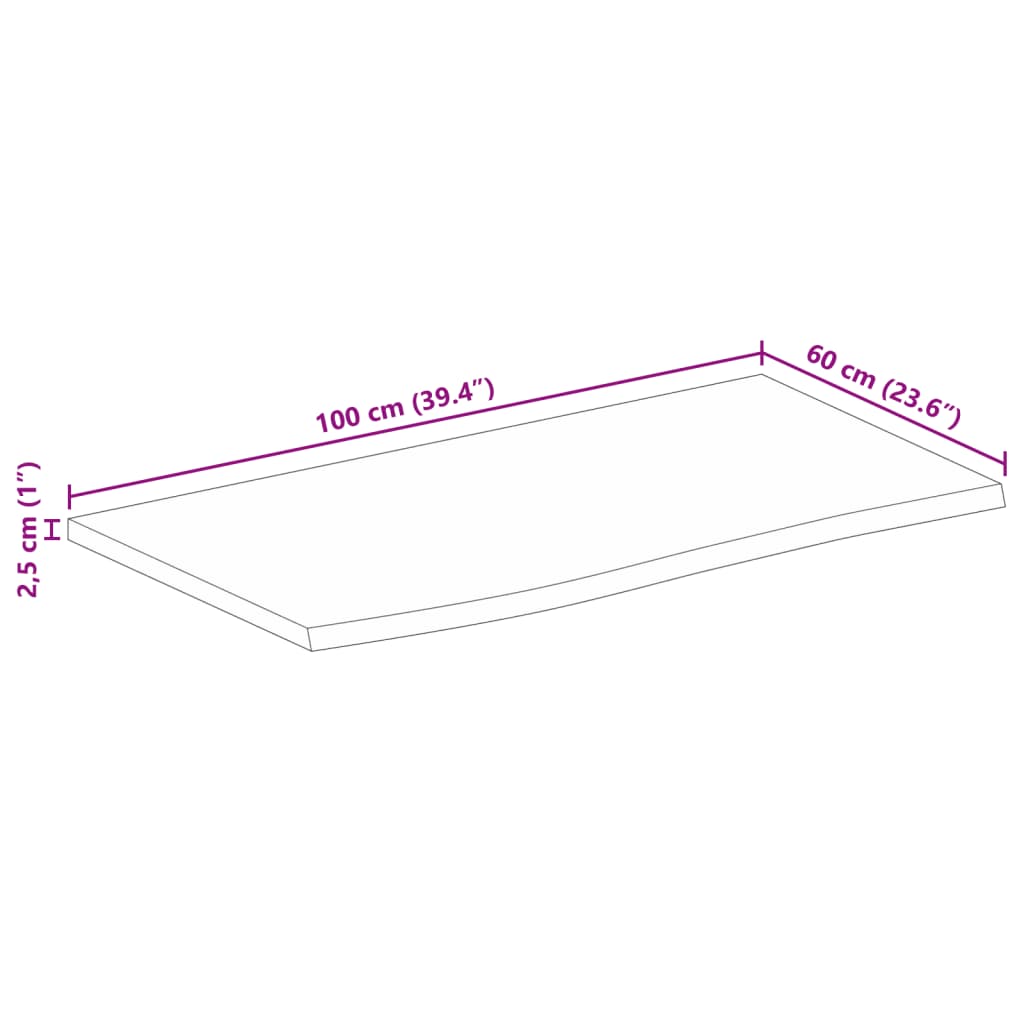 Mizna plošča 100x60x2,5cm naraven rob trden robusten mangov les